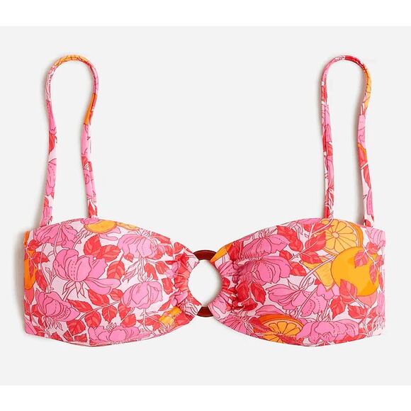 J Crew NWT size 2XL O-ring bandeau bikini top in pink limone print, swim top plu - Picture 4 of 6